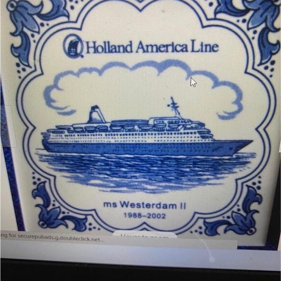 Holland America Vintage cruise blue white ceramic tiles set/4 Collectible - Picture 2 of 5
